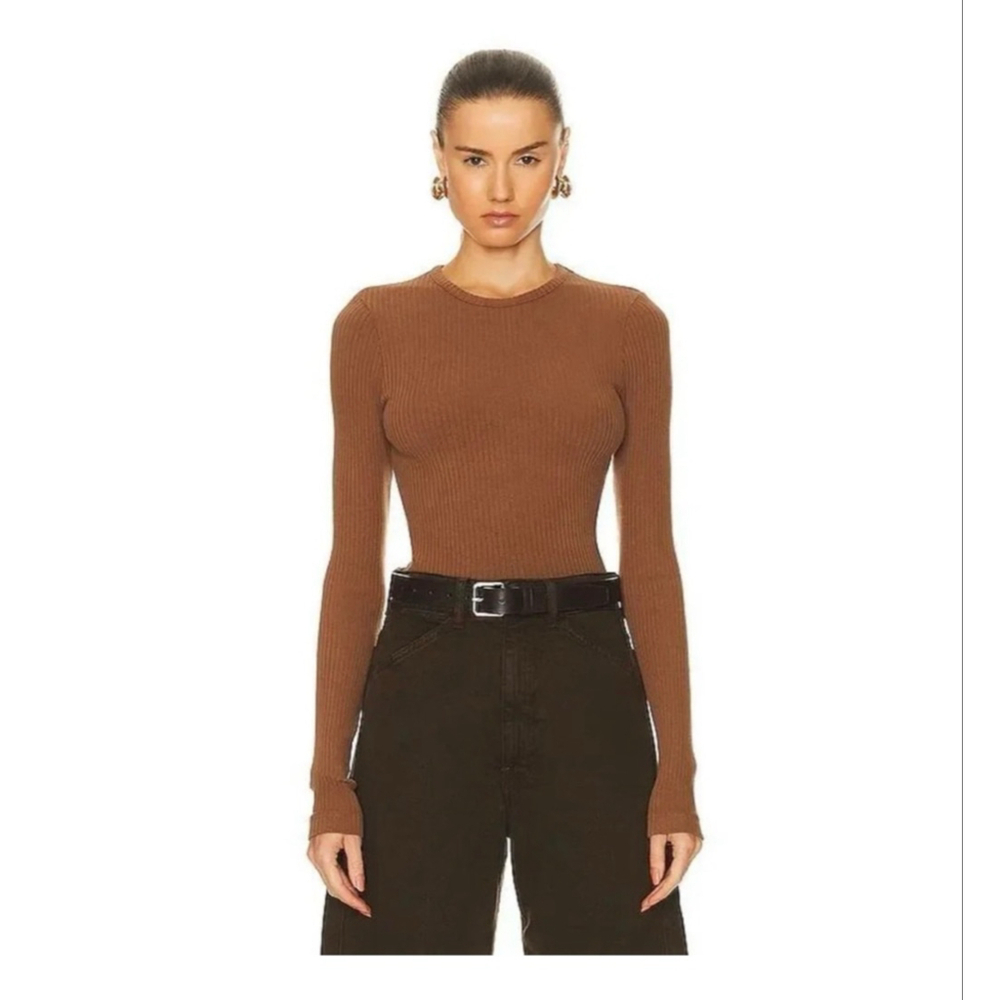 AGOLDE Alma Shrunken Crewneck Tee Beeswax Brown- Size Small